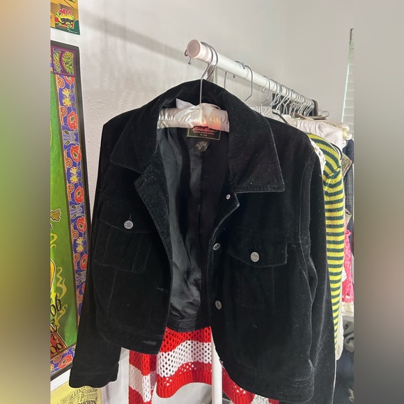 Eadie Bauer Velvet shell jacket Satin lining lace trim Silver hardware NWT - Picture 2 of 5